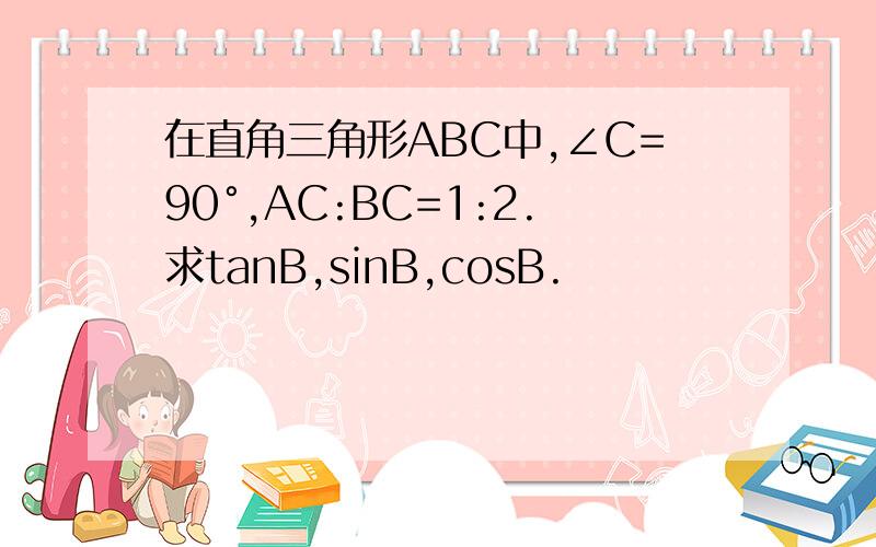 在直角三角形ABC中,∠C=90°,AC:BC=1:2.求tanB,sinB,cosB.