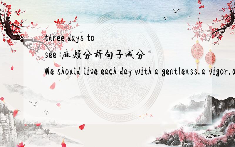 three days to see :麻烦分析句子成分“We should live each day with a gentlenss,a vigor,and a keenness of appreciation which are often lost when time stretches before us in the constant panorama of more days and months and years to come”这
