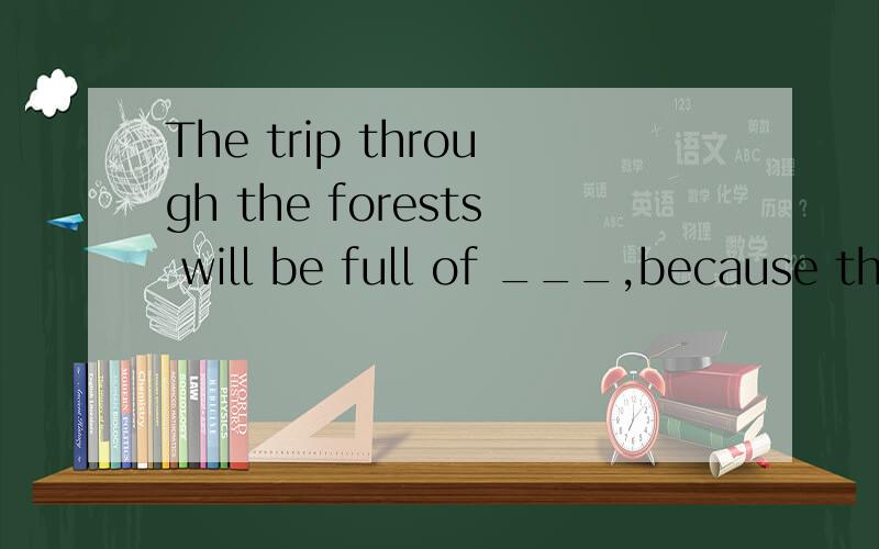 The trip through the forests will be full of ___,because there are many ___ animals there.(danger)