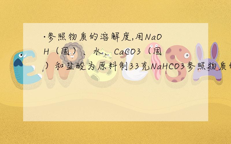 ·参照物质的溶解度,用NaOH（固）、水、CaCO3（固）和盐酸为原料制33克NaHCO3参照物质的溶解度,用NaOH（固）、水、CaCO3（固）和盐酸为原料制33克NaHCO3（NaHCO3受热分解）固体.25℃ NaOH NaHCO3 Na2CO3
