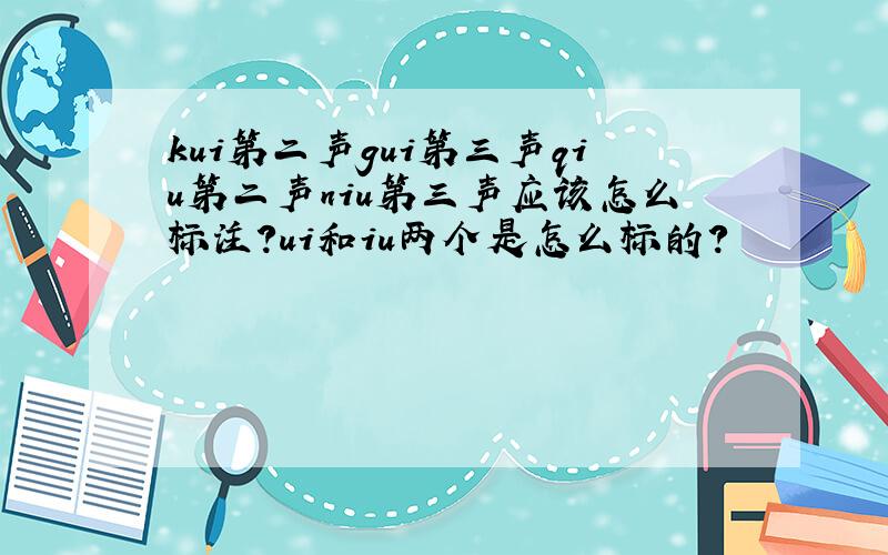 kui第二声gui第三声qiu第二声niu第三声应该怎么标注?ui和iu两个是怎么标的?