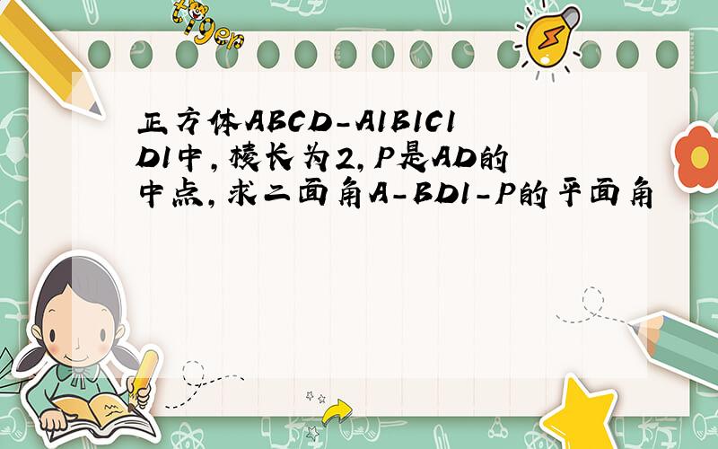 正方体ABCD-A1B1C1D1中,棱长为2,P是AD的中点,求二面角A-BD1-P的平面角