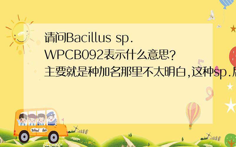 请问Bacillus sp.WPCB092表示什么意思?主要就是种加名那里不太明白,这种sp.后面一堆字母和数字的.
