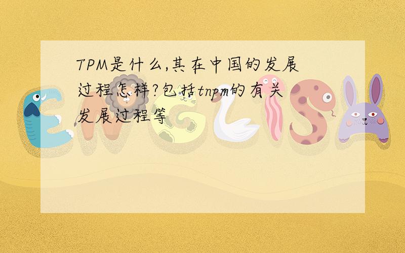 TPM是什么,其在中国的发展过程怎样?包括tnpm的有关发展过程等