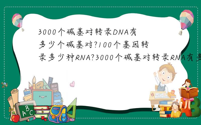 3000个碱基对转录DNA有多少个碱基对?100个基因转录多少种RNA?3000个碱基对转录RNA有多少个碱基对？100个基因转录多少种RNA？