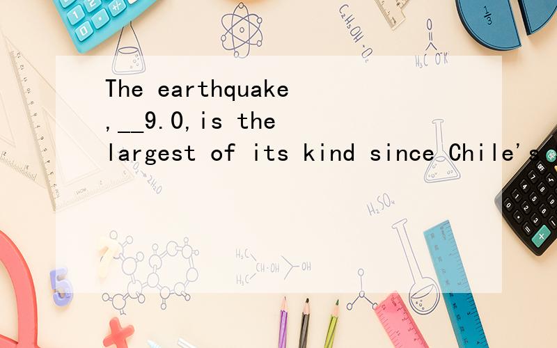 The earthquake,__9.0,is the largest of its kind since Chile's 9.5 one in 1960.( )A.measures B.to measure C.measuring D.be measured我选的是D,但答案是C,请说说为什么呢?
