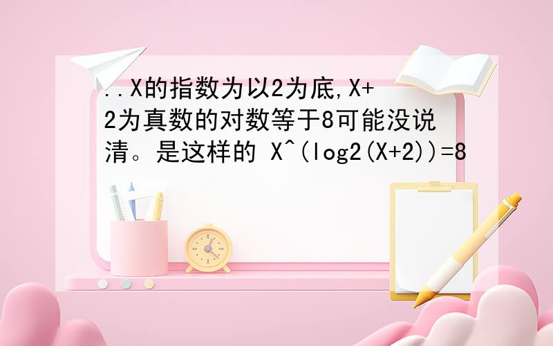 ..X的指数为以2为底,X+2为真数的对数等于8可能没说清。是这样的 X^(log2(X+2))=8