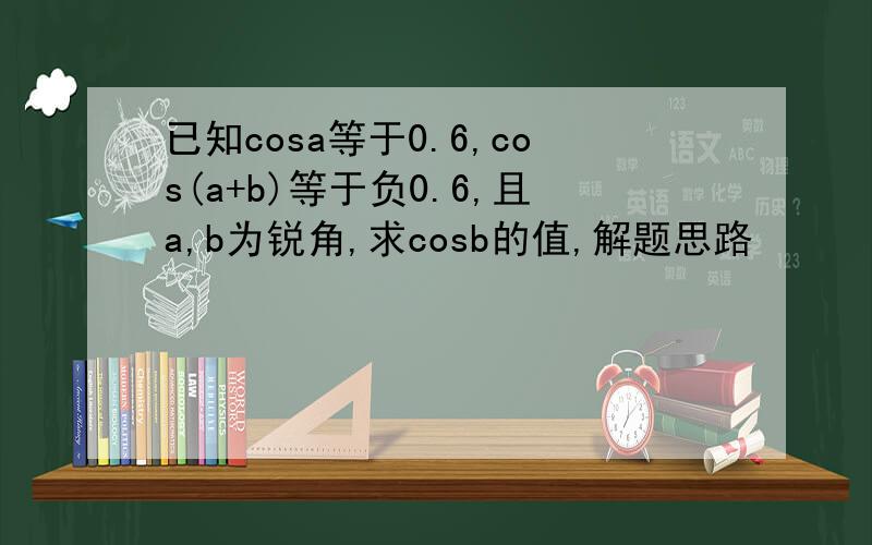 已知cosa等于0.6,cos(a+b)等于负0.6,且a,b为锐角,求cosb的值,解题思路