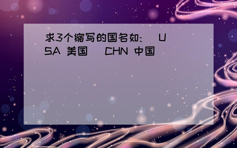 求3个缩写的国名如:   USA 美国   CHN 中国`````````````