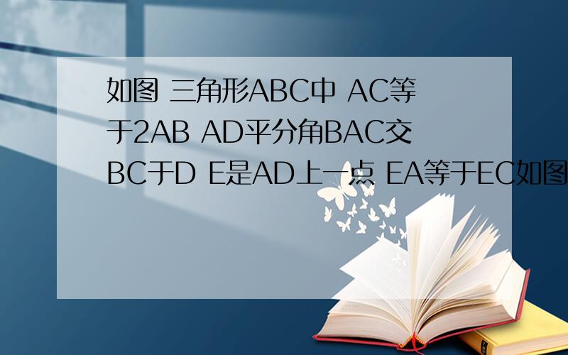 如图 三角形ABC中 AC等于2AB AD平分角BAC交BC于D E是AD上一点 EA等于EC如图 三角形ABC中 AC等于2AB AD平分角BAC交BC于D E是AD上一点 EA等于EC      求证        EB垂直AB速求!