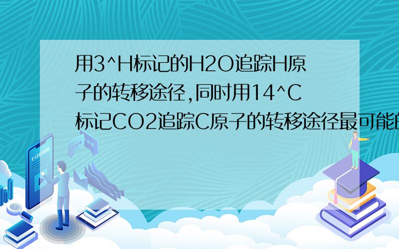 用3^H标记的H2O追踪H原子的转移途径,同时用14^C标记CO2追踪C原子的转移途径最可能的转移路线是（ ）①H2O——【H】——（CH2O） ②H2O——【H】——C5——（CH2O）③CO2——C3——（CH2O） ④CO2—