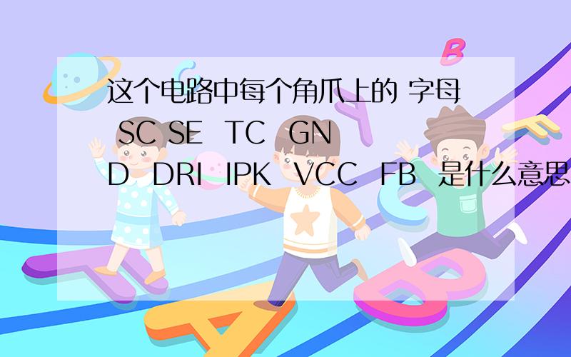 这个电路中每个角爪上的 字母 SC SE  TC  GND  DRI  IPK  VCC  FB  是什么意思!