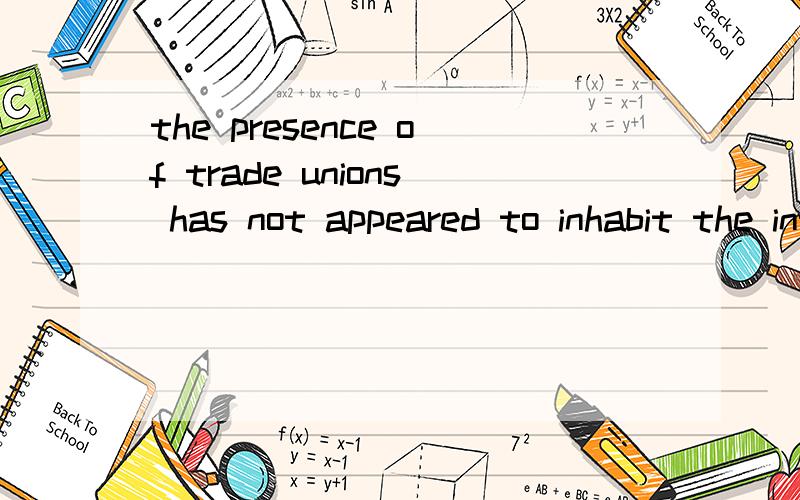 the presence of trade unions has not appeared to inhabit the introduction of new working practices.怎么翻译?