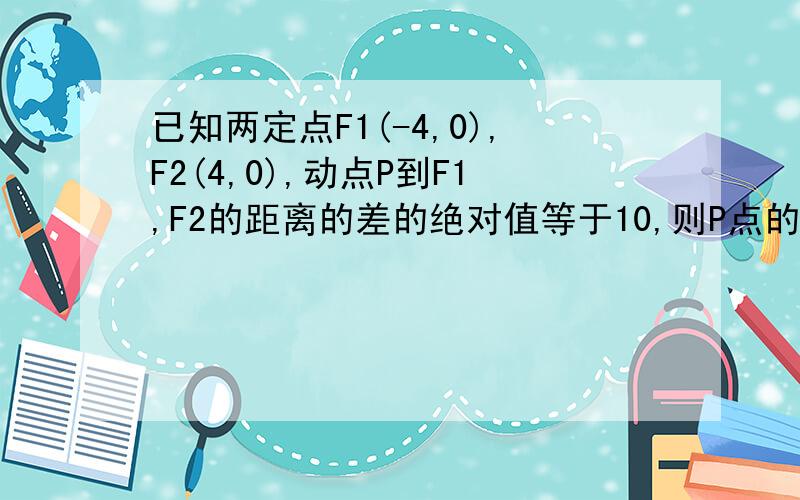 已知两定点F1(-4,0),F2(4,0),动点P到F1,F2的距离的差的绝对值等于10,则P点的轨迹
