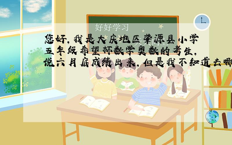 您好,我是大庆地区肇源县小学五年级希望杯数学奥数的考生,说六月底成绩出来,但是我不知道去哪里查询,
