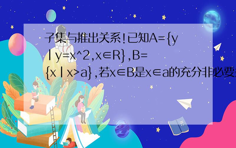 子集与推出关系!已知A={y|y=x^2,x∈R},B={x|x>a},若x∈B是x∈a的充分非必要条件,求a范围