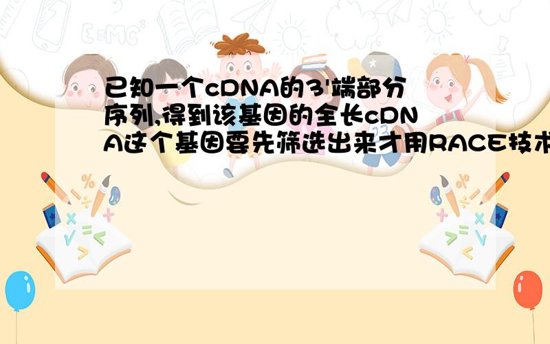 已知一个cDNA的3'端部分序列,得到该基因的全长cDNA这个基因要先筛选出来才用RACE技术.