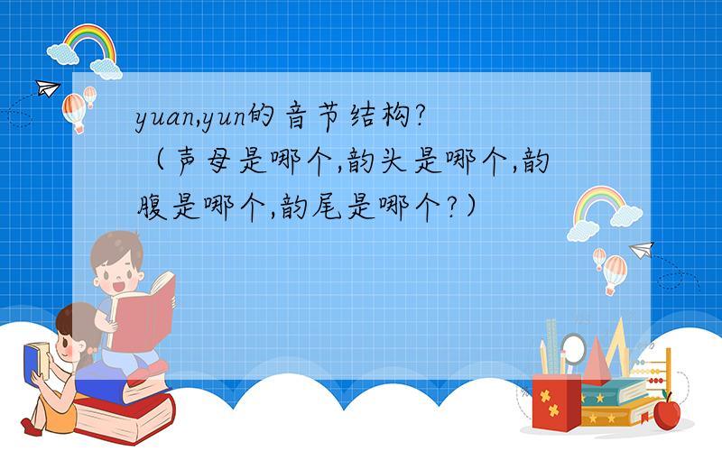 yuan,yun的音节结构?（声母是哪个,韵头是哪个,韵腹是哪个,韵尾是哪个?）