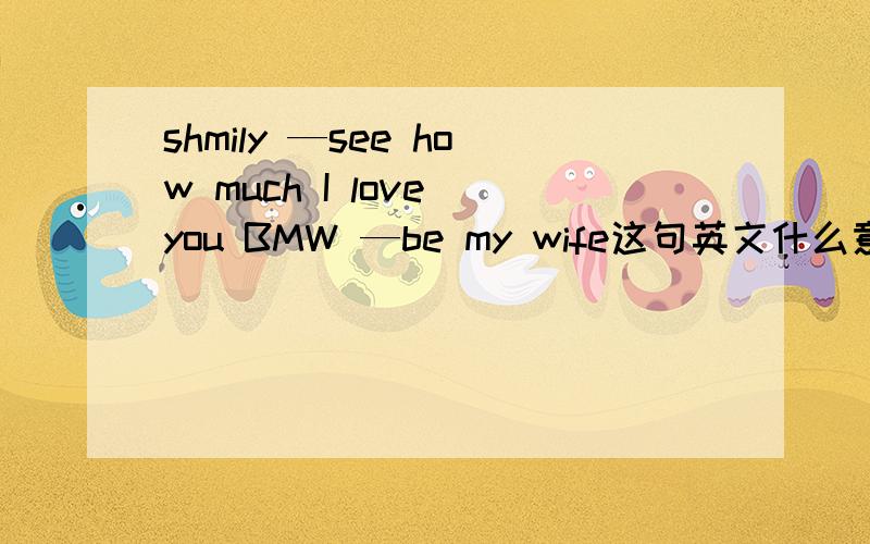 shmily —see how much I love you BMW —be my wife这句英文什么意思?