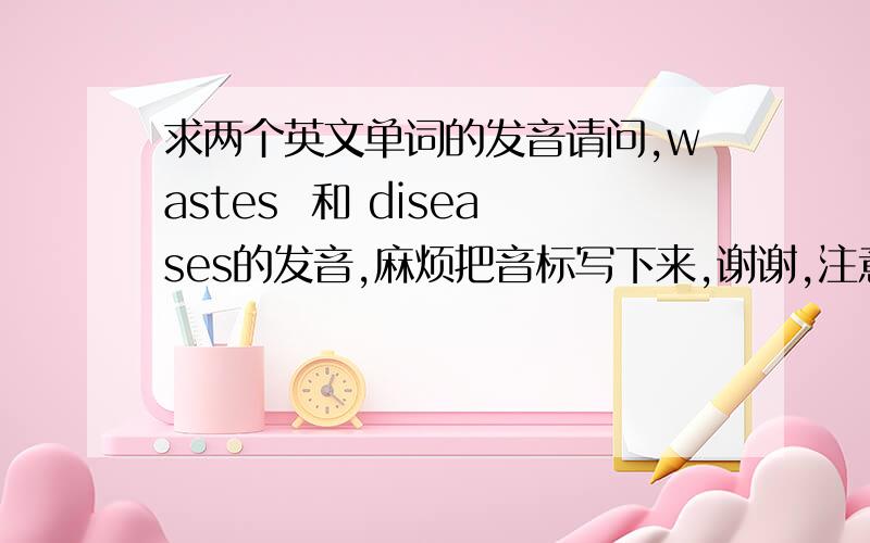 求两个英文单词的发音请问,wastes  和 diseases的发音,麻烦把音标写下来,谢谢,注意要的是复数发音哦!wastes是读 为斯次？