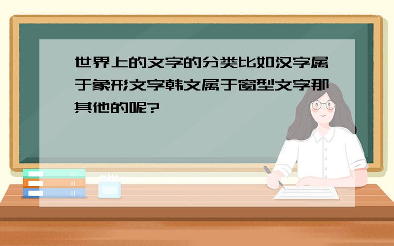 世界上的文字的分类比如汉字属于象形文字韩文属于窗型文字那其他的呢?
