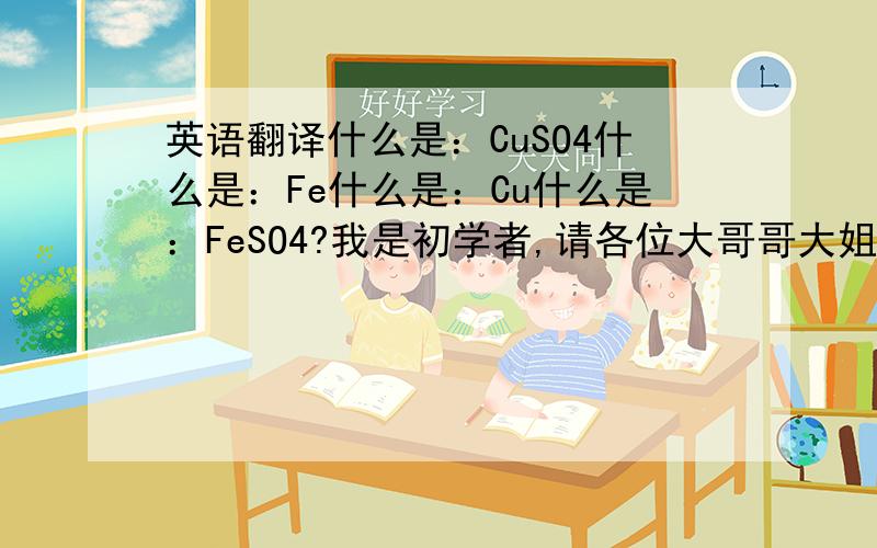 英语翻译什么是：CuSO4什么是：Fe什么是：Cu什么是：FeSO4?我是初学者,请各位大哥哥大姐姐们帮帮忙,