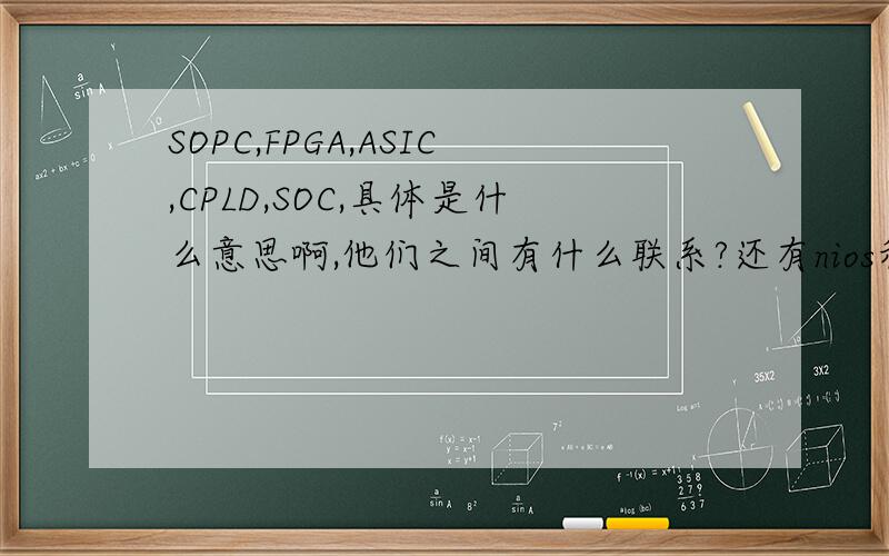 SOPC,FPGA,ASIC,CPLD,SOC,具体是什么意思啊,他们之间有什么联系?还有nios和quartus
