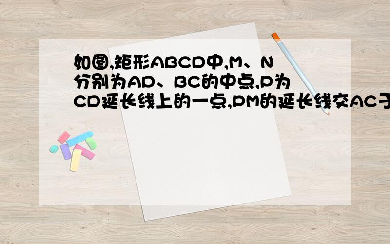 如图,矩形ABCD中,M、N分别为AD、BC的中点,P为CD延长线上的一点,PM的延长线交AC于点Q,求证：MN平分∠PNQ.
