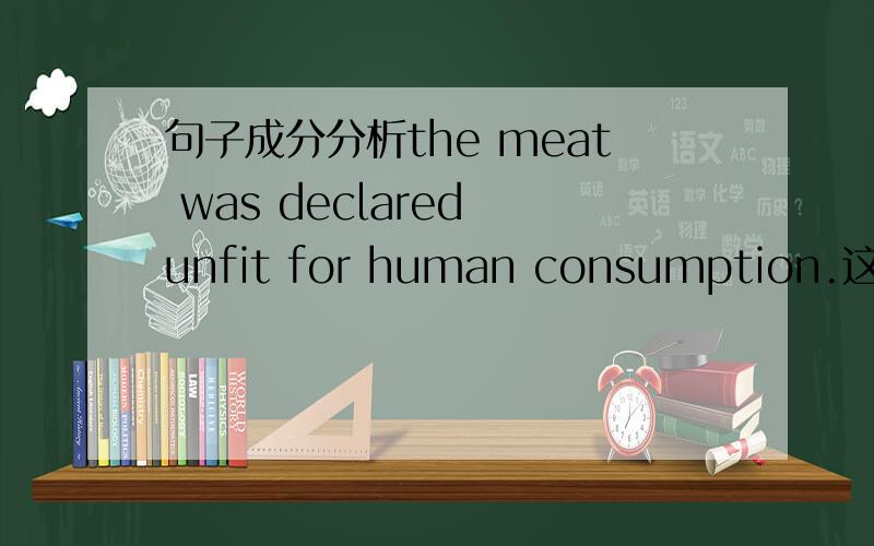 句子成分分析the meat was declared unfit for human consumption.这句话怎么分析?是形容词作状语吗,如果是,可以用逗号隔开,前置吗这句跟i grew up in poor是一样的结构吗