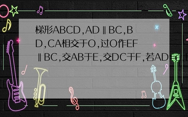 梯形ABCD,AD‖BC,BD,CA相交于O,过O作EF‖BC,交AB于E,交DC于F,若AD=a,BC=b(a＜b)用a,b的代数式表示EF的长.