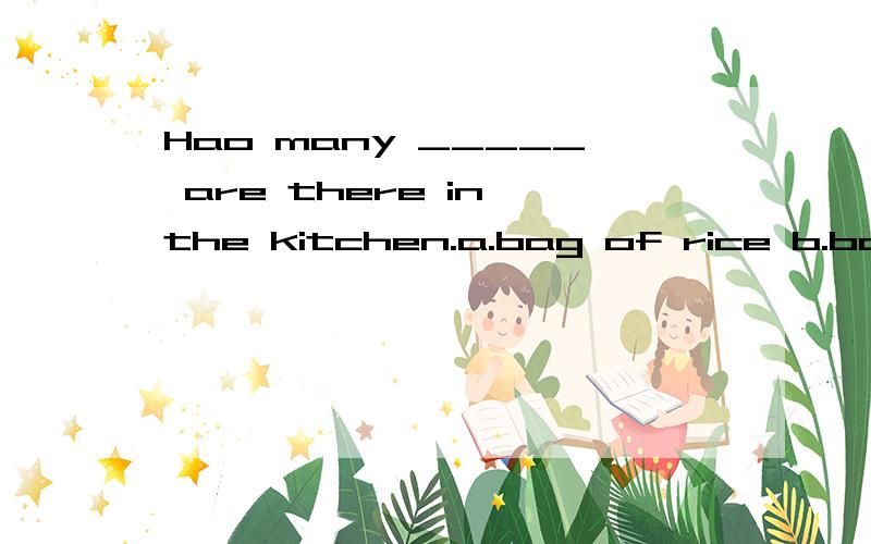 Hao many _____ are there in the kitchen.a.bag of rice b.bags of rice c.bags of rices