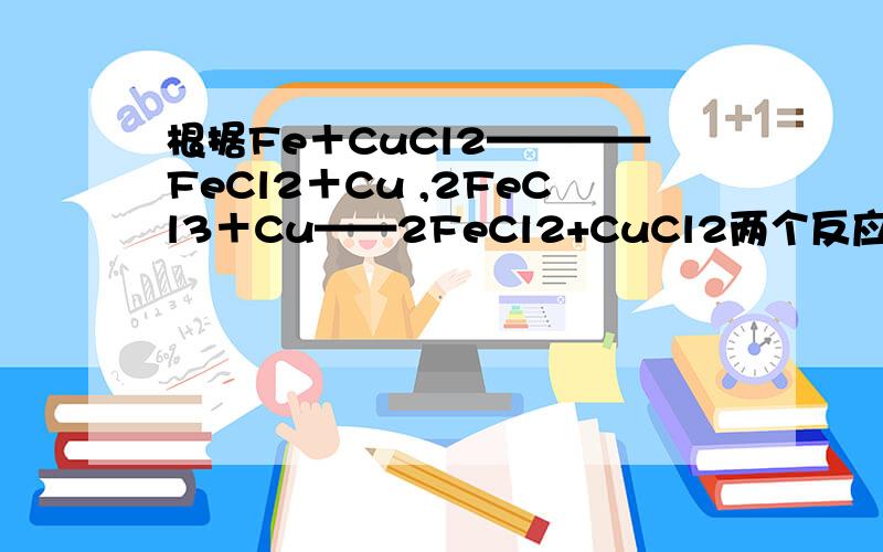 根据Fe＋CuCl2————FeCl2＋Cu ,2FeCl3＋Cu——2FeCl2+CuCl2两个反应,判断Fe3＋ ,Fe2＋ Cu2＋(这三个都是离子） 的氧化性强弱顺序为（ ）A.Cu2＋ > Fe2+ > Fe3+B.Fe3+ >Fe2+ >Cu2+C.Fe3+ > Cu2+ >Fe2+D.Fe2+ >Fe3+ >Cu2+