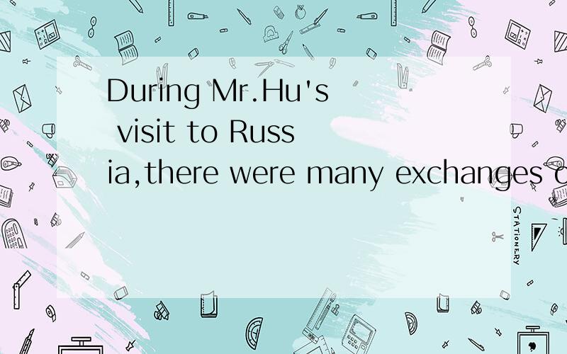During Mr.Hu's visit to Russia,there were many exchanges of views between the two governments.怎么翻译好