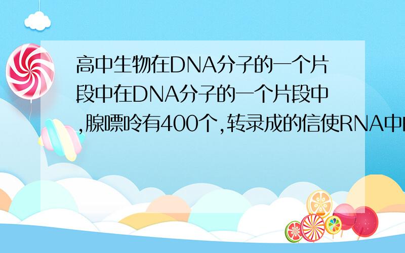 高中生物在DNA分子的一个片段中在DNA分子的一个片段中,腺嘌呤有400个,转录成的信使RNA中的尿嘧啶个数()A,400B,200C,100D,无法确定